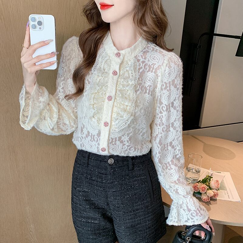【tops】フリルレースシャツトップス　M26524