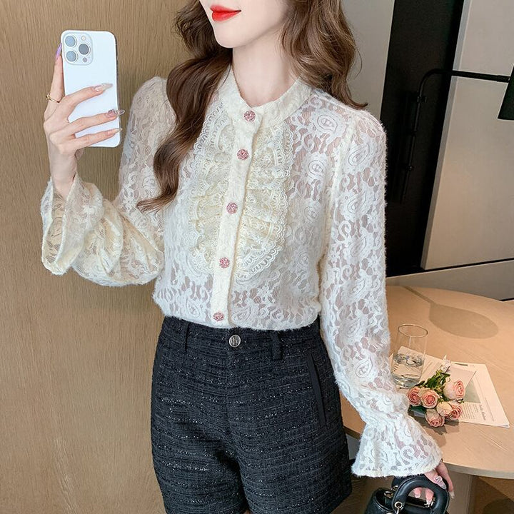 【tops】フリルレースシャツトップス　M26524