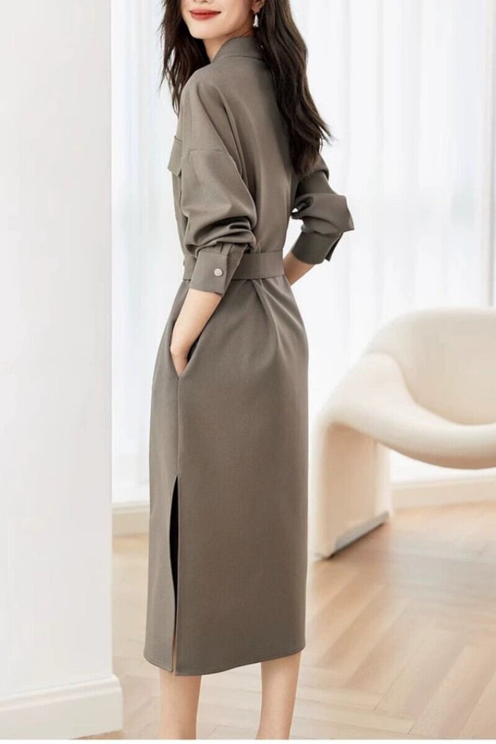 【dress】Vネックシャツワンピースベルト付き　M17872