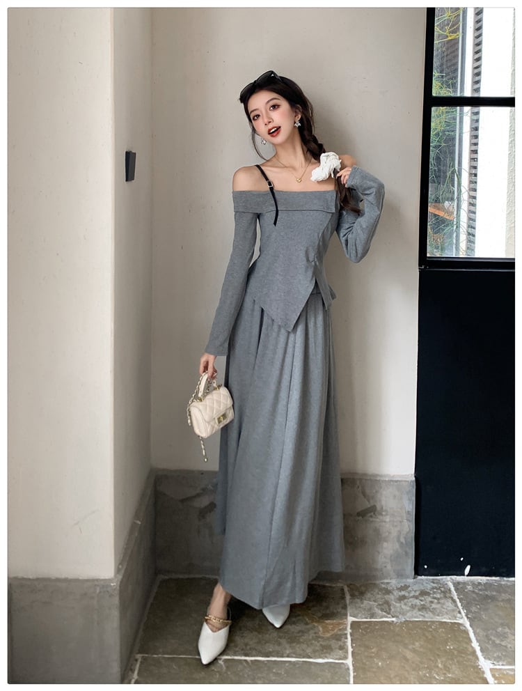 【set】不規則 イレギュラーTシャツ+スカートセット　M26555
