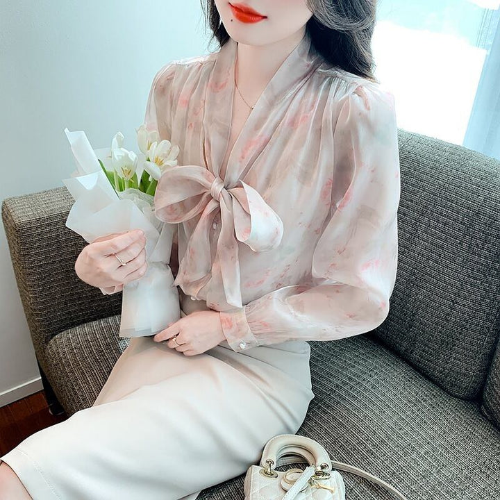 【tops】リボン付きシャツトップス　M18480