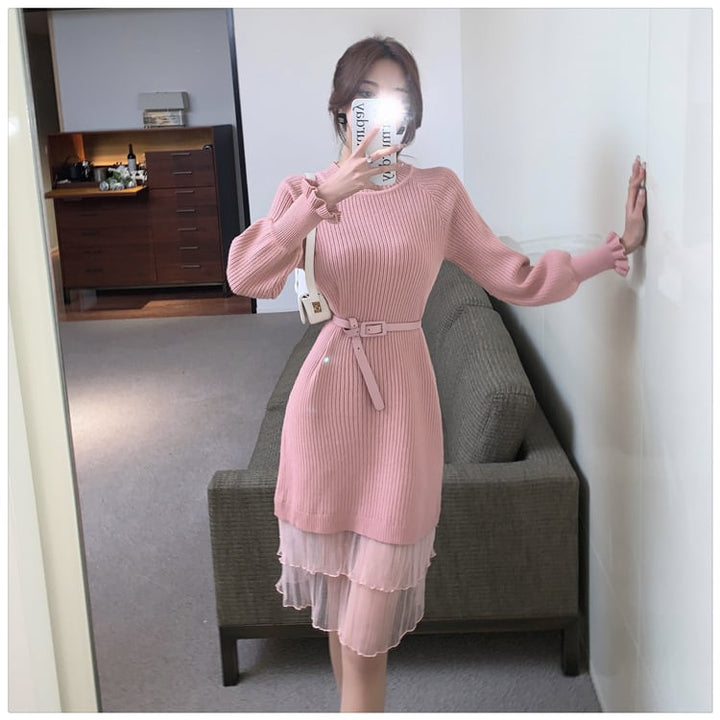 【dress】ドッキングニットワンピース　M18136