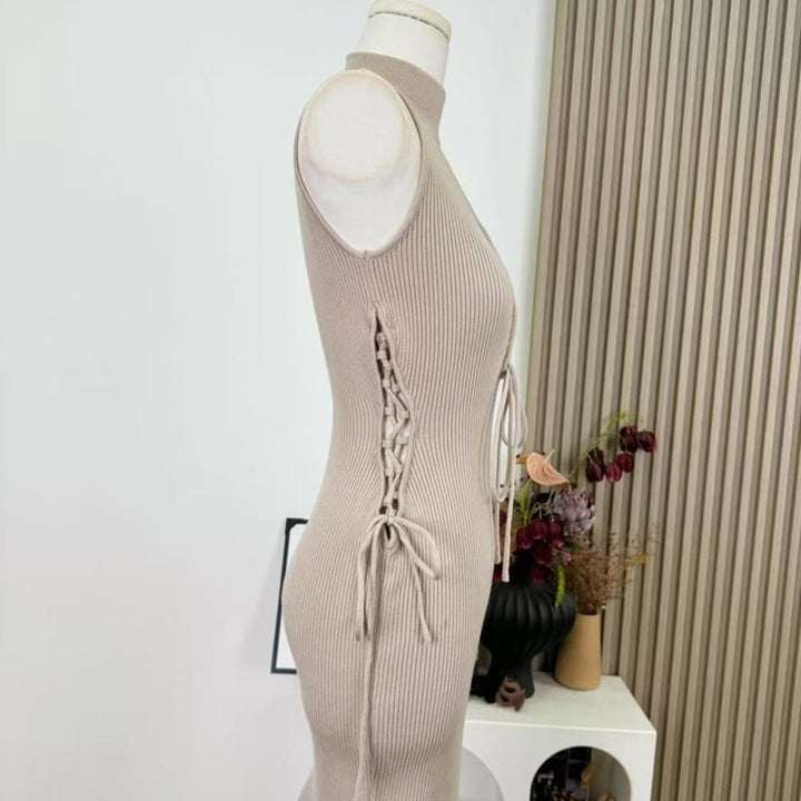【dress】ストラップデザインロングニットキャミワンピース Q7803