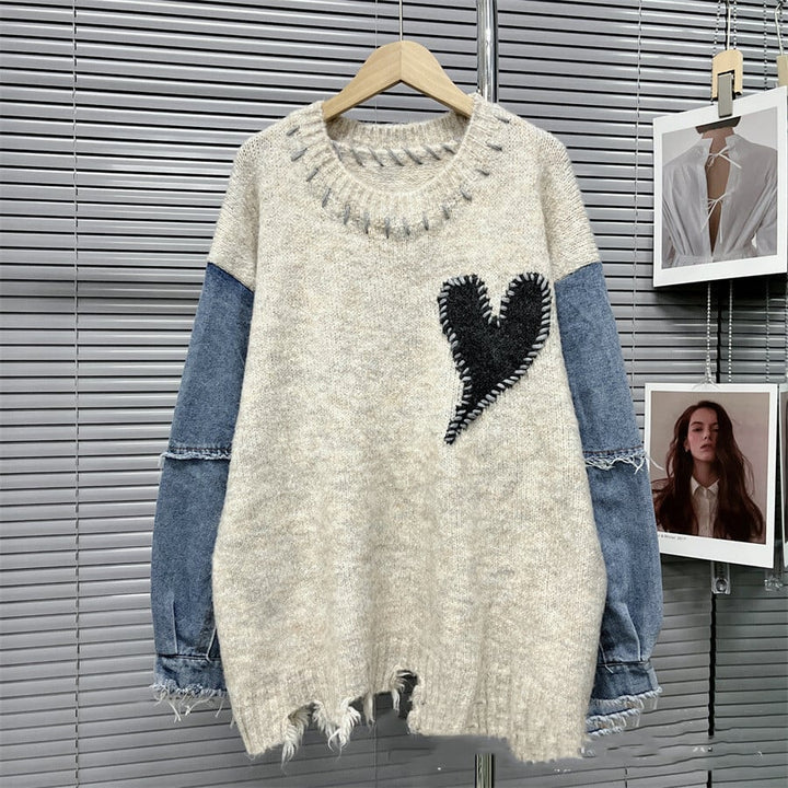 【tops】デニム切り替えニットセーター　M29323