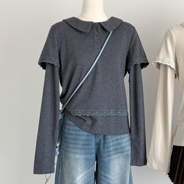 【tops】ピーターパンカラーフェイクレイヤードトップス Q7819