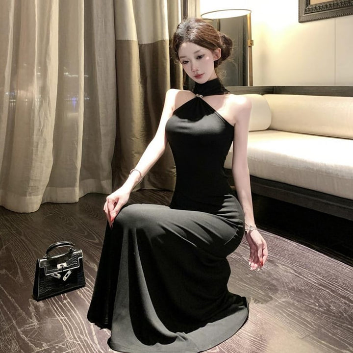 【dress】ホルターネックタイトロングワンピース Q8186