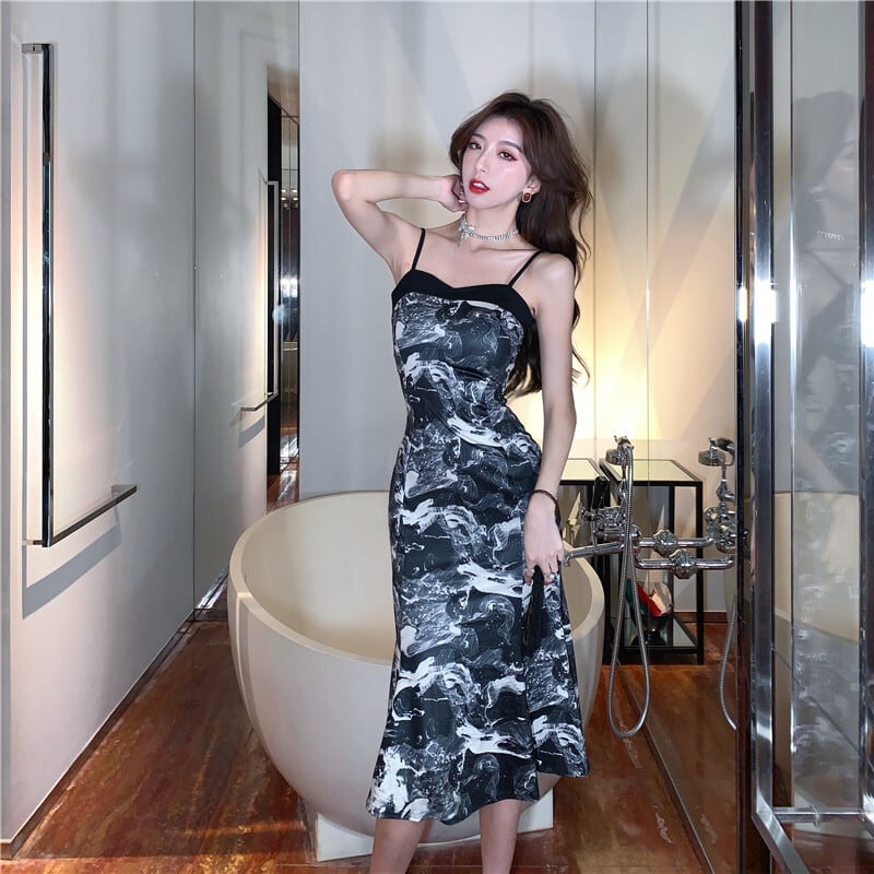 【dress】おしゃれ大人気プリントマーメイドキャミワンピース　M16781