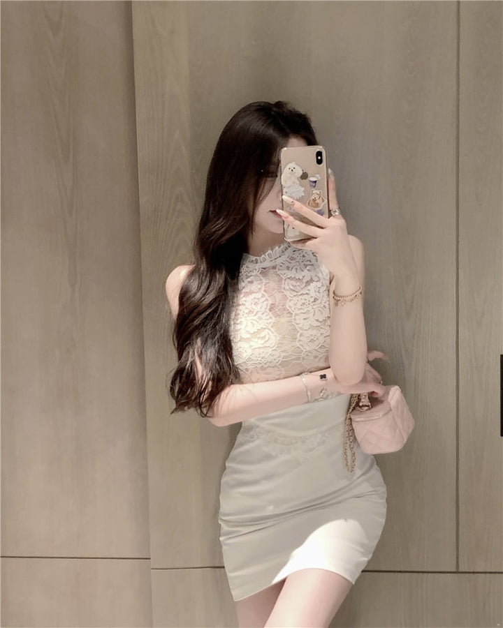 【dress】レース切り替えワンピース　M23912