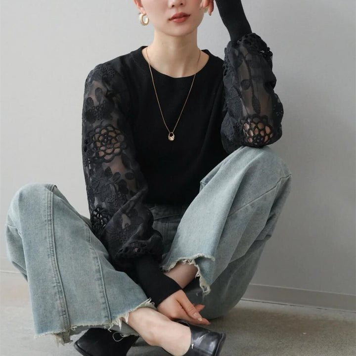 【tops】レース切り替えトップス　M29484