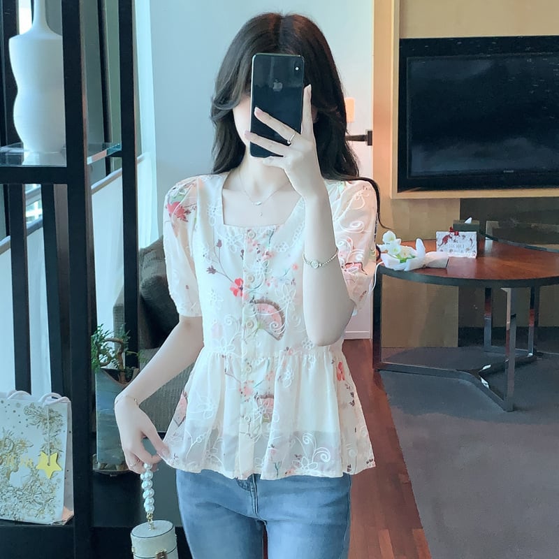 【tops】大人らしい スウィート花柄シャツトップス　M16892