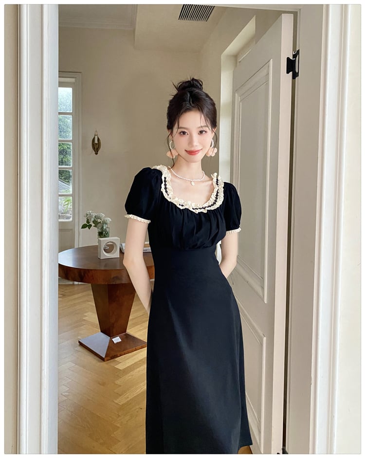 【dress】レース切り替えワンピース　M24334