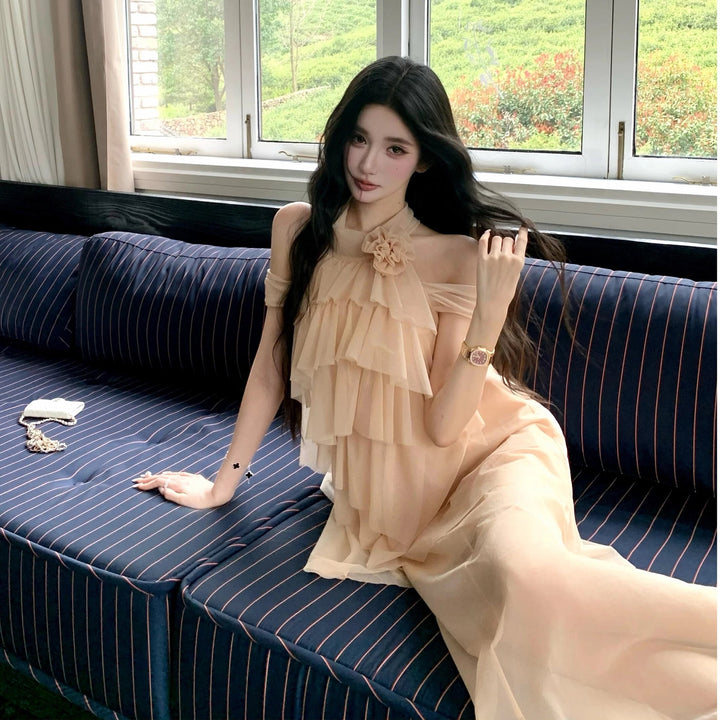 【set】チュールティアードミニワンピース×ロングスカートセット     N3583