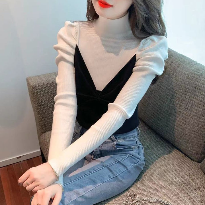 【tops】切り替えニットトップス　M26141