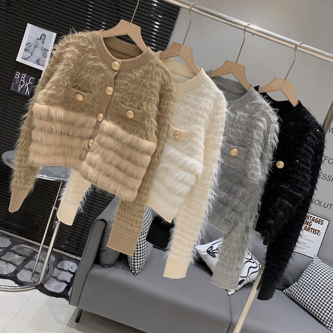 【outer】ファードッキングニットカーデ　M27607