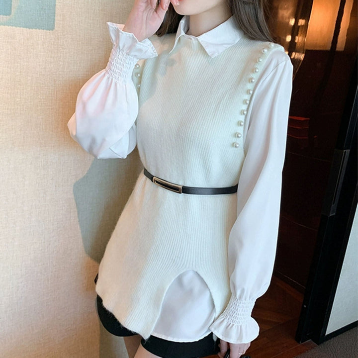【set】パールニットベスト×シャツセット　N2051