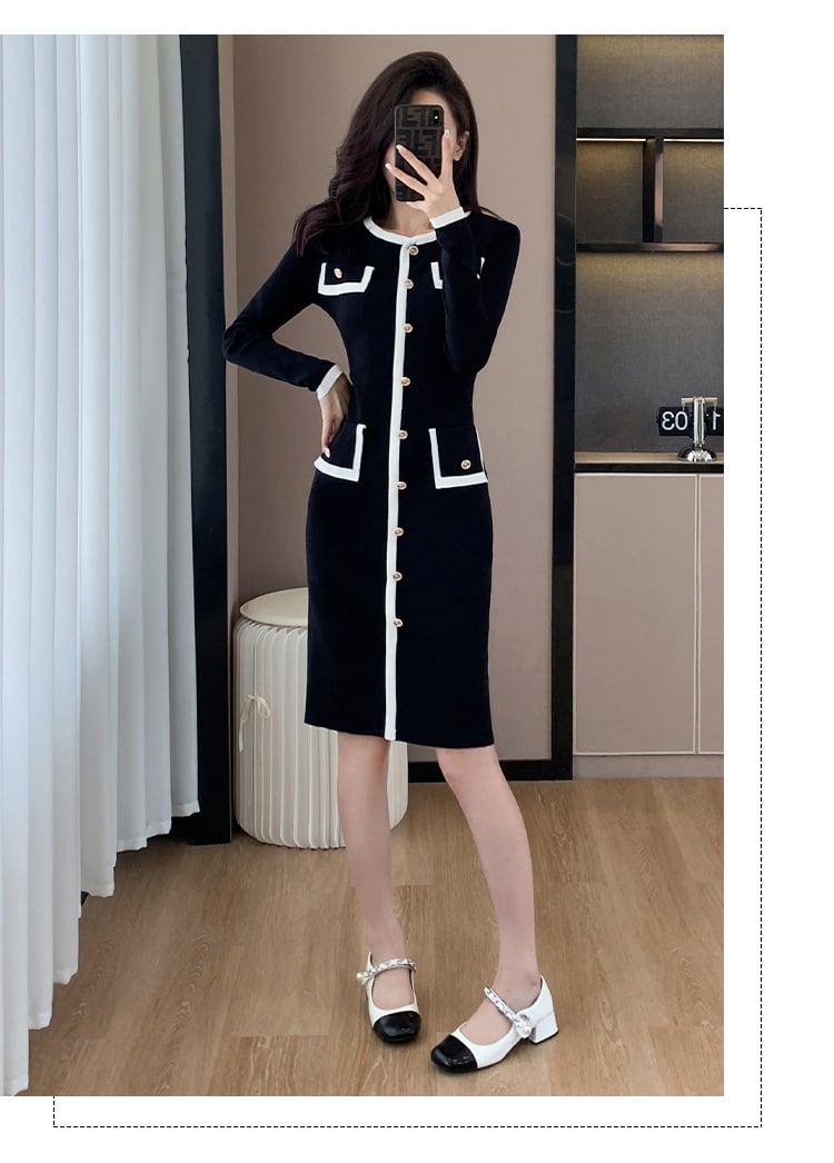 【dress】ボタンデザインニットワンピース　M18396
