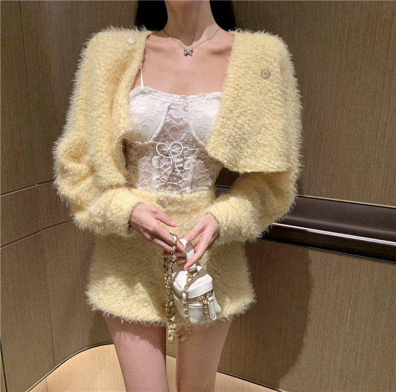 【set】シャギーケープコート×ショートパンツセット　M26437