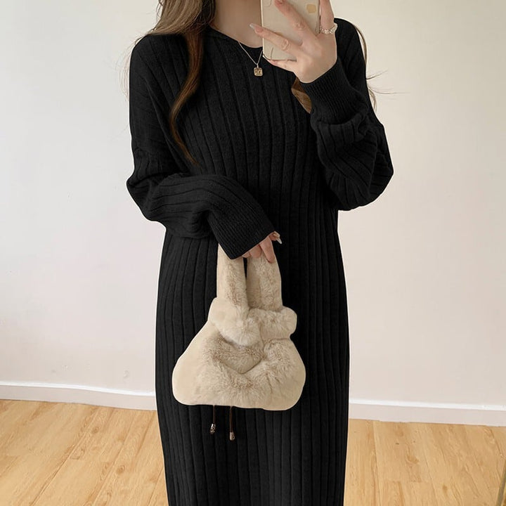 【dress】韓国系シンプルフード付きニットワンピース　M17494