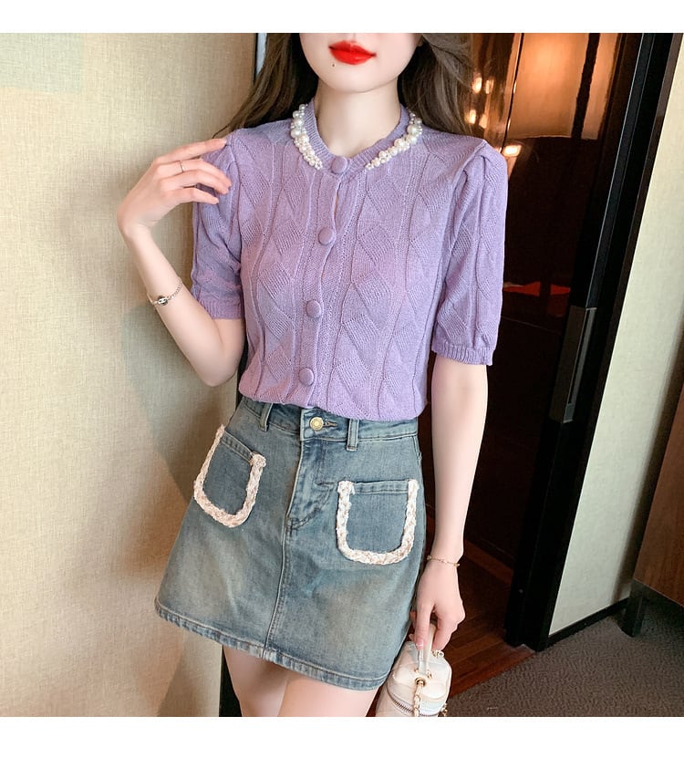 【tops】存在感 スウィートオシャレ薄手ニットトップス　M16839
