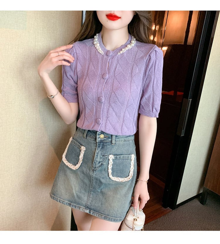 【tops】存在感 スウィートオシャレ薄手ニットトップス　M16839