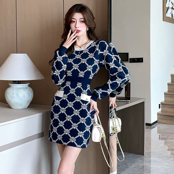【dress】クルーネックニットワンピース　M17979