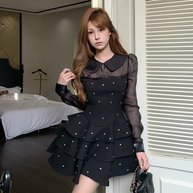 【dress】ビジューチュールドッキングワンピース　M26961
