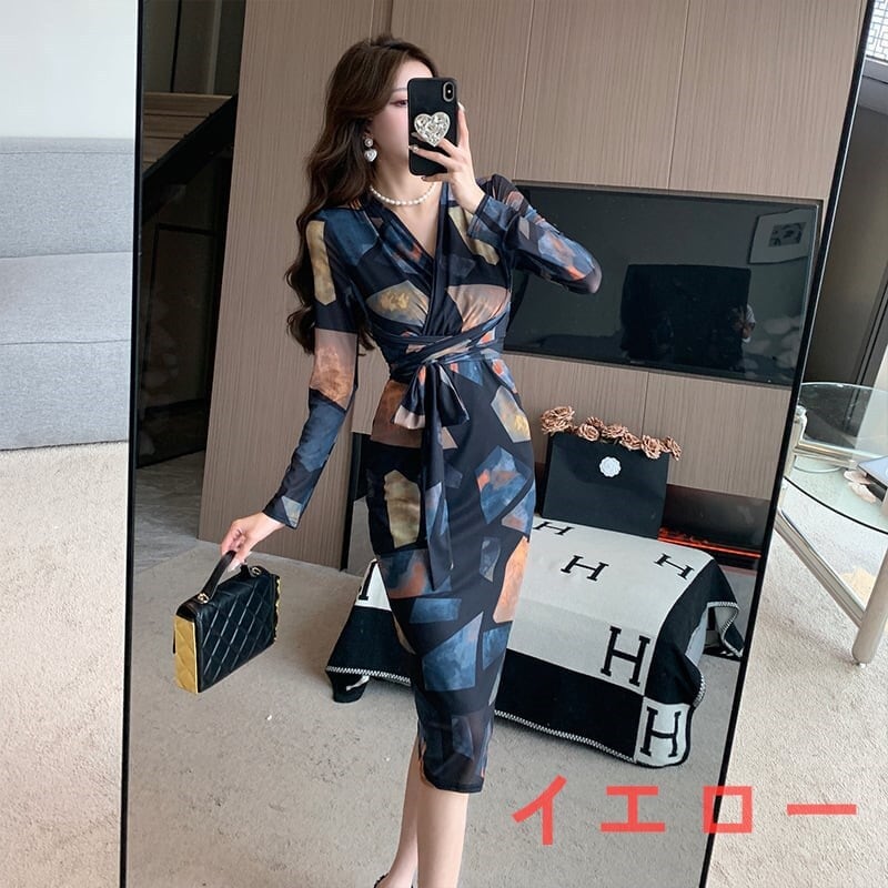 【dress】女子力アップエレガントVネックワンピース　M17432