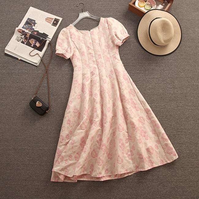 【dress】美人度アップパフスリーブデートワンピース着瘦せ　M16896