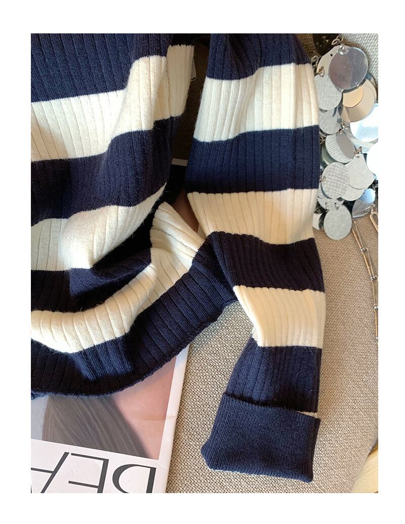 【tops】ボーダー柄ニットトップス　M28919