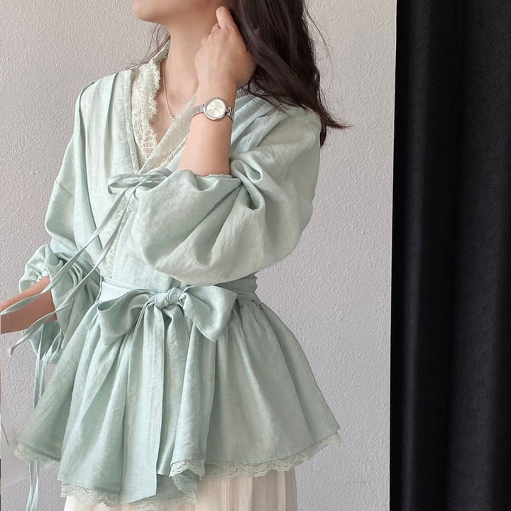 【tops】レースドッキングクロスネックトップス Q8282