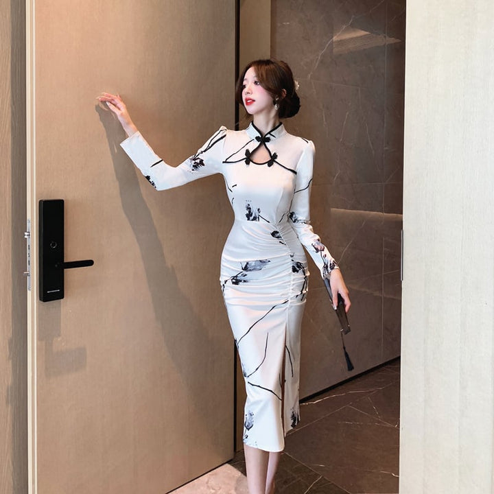 【dress】気質溢れる エレガントスリットワンピース　M16937