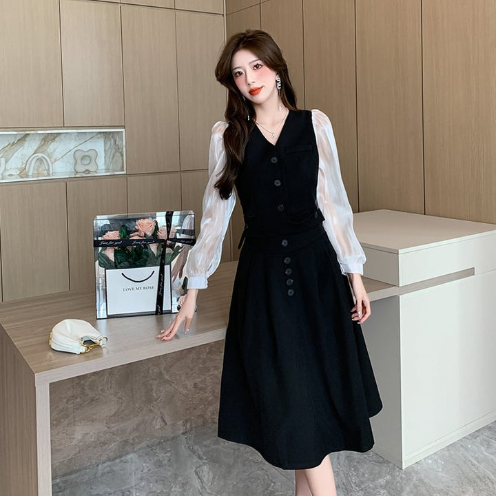 【dress】女子力アップエレガントデーワンピース着瘦せ　M17315