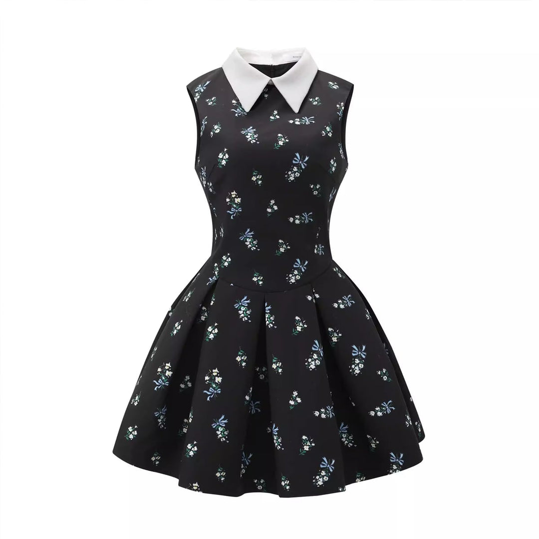 【dress】ノースリーブ花柄フレアミニワンピース Q8413
