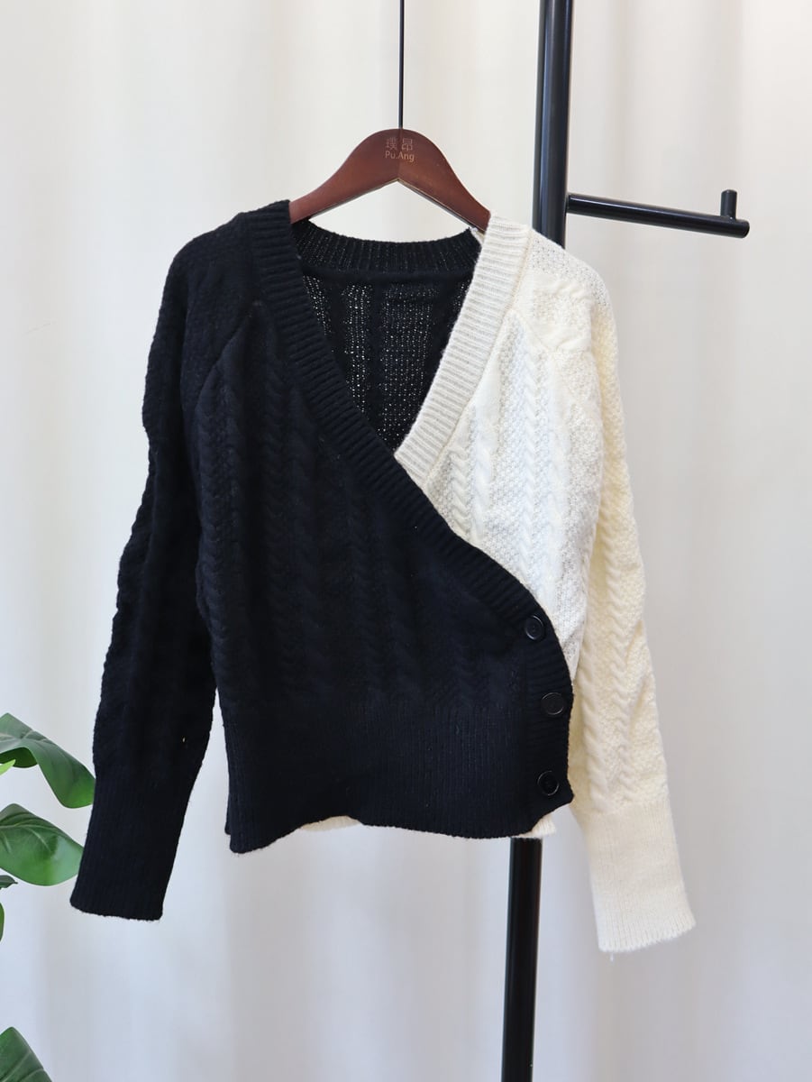 【outer】ドッキングVネックニットセーター　M18063