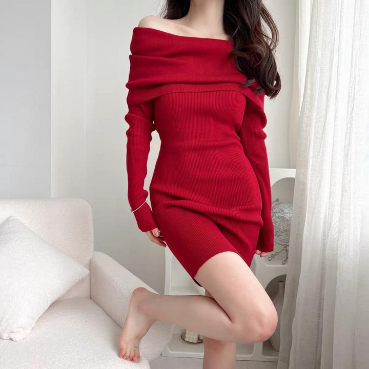 【dress】オフショルダーニットワンピース　M28033