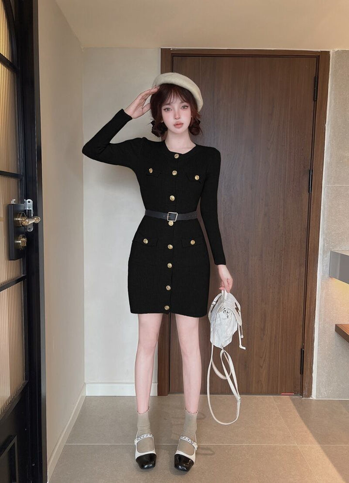 【dress】ボタンデザインニットワンピース　M27419