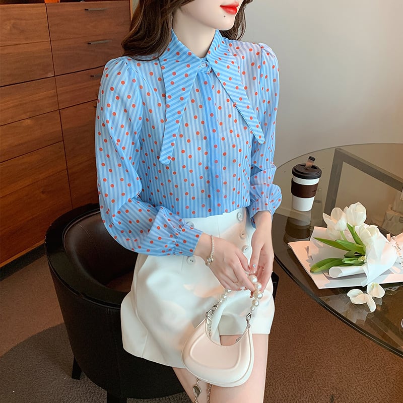 【tops】今季マストバイドット柄パフスリーブシャツ　M17239
