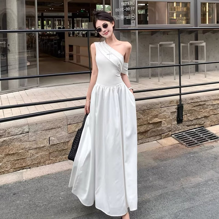 【dress】ワンショルダーAラインロングワンピース Q8265