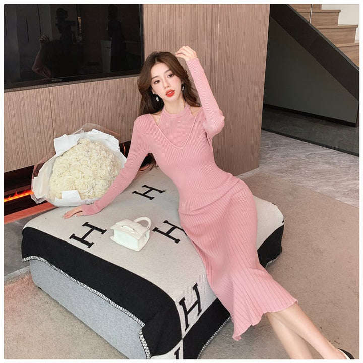 【dress】細身効果抜群♪エレガントニットワンピース　M17583