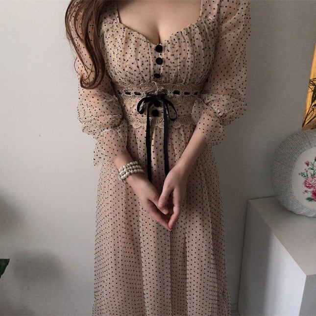 【dress】ドット柄フリルワンピース　M26675