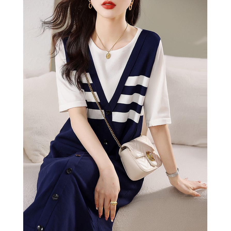 【dress】今季マストバイキャンパス切り替えワンピース　M16852