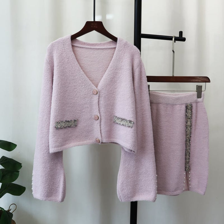 【set】Ⅴネックカーディガン×スカートセット　N2758