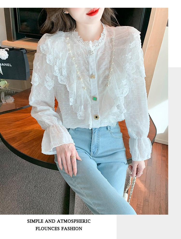【tops】エレガントレース切り替えシャツトップス　M17378