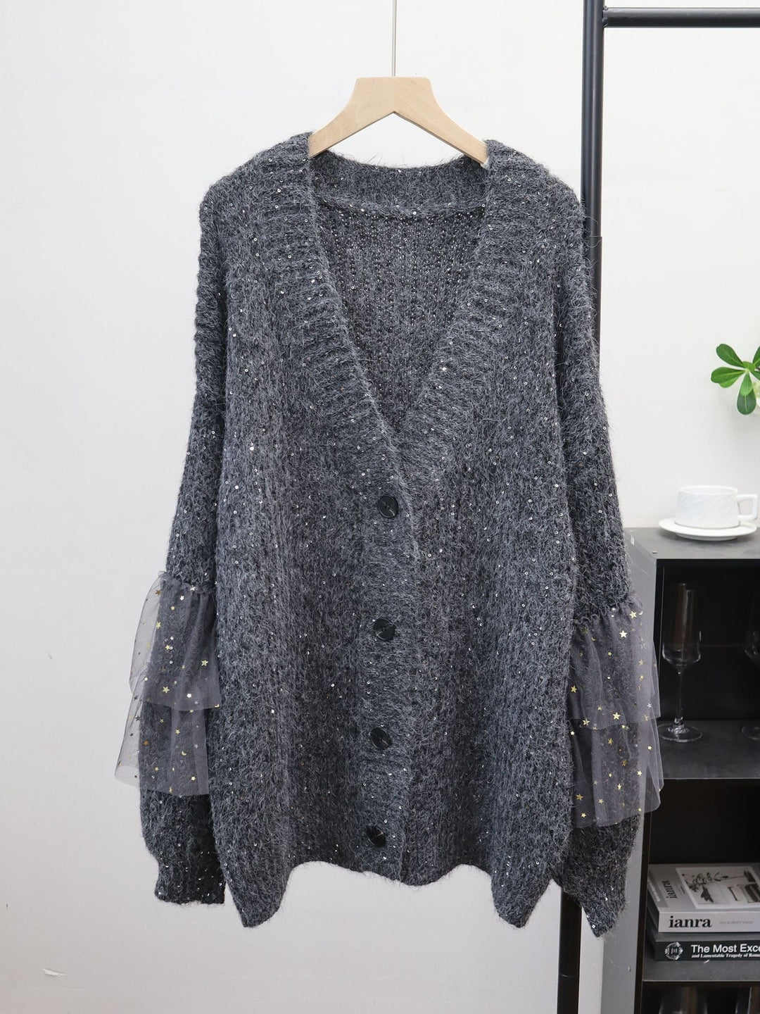 【outer】チュールドッキングニットカーディガン Q7867