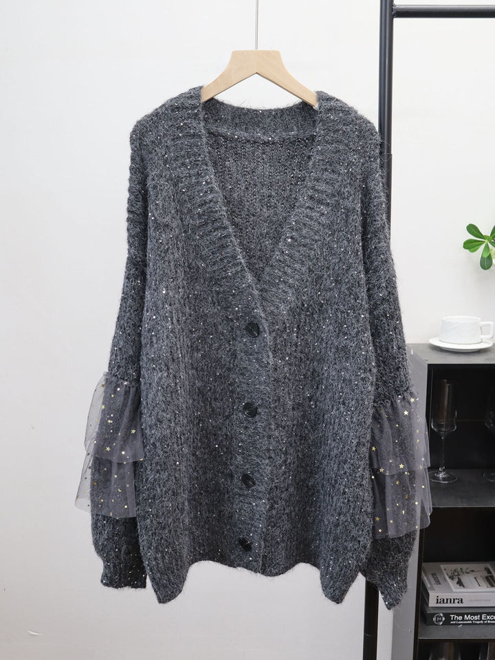 【outer】チュールドッキングニットカーディガン Q7867