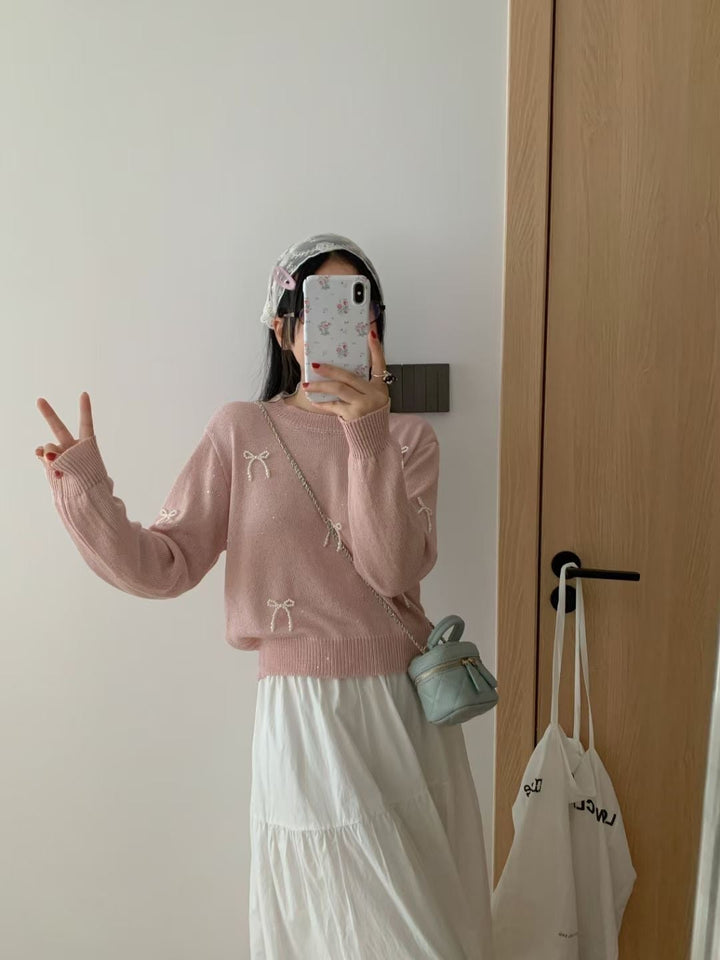 【tops】リボン付きニットセーター　M25774