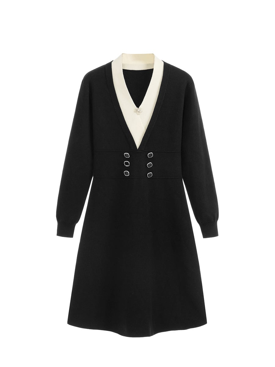 【dress】Vネックニットワンピース　M18286