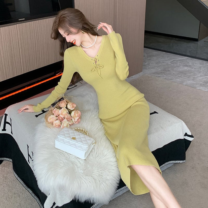 【dress】無地ニットワンピース　M18253