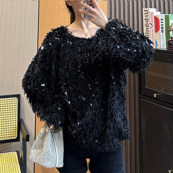 【tops】キラキラクルーネックニットセーター　M18106