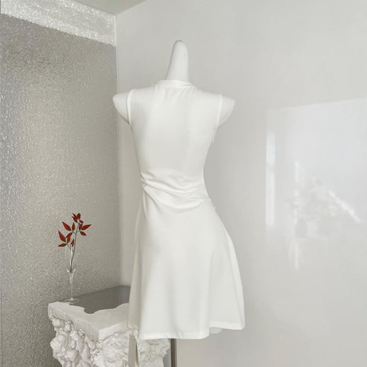 【dress】ノースリーブレースドッキングフレアニットワンピース Q7795